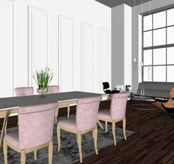 现代极简餐厅SU模型下载_sketchup草图大师SKP模型