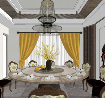 欧式家装餐厅餐桌SU模型下载_sketchup草图大师SKP模型