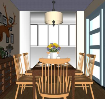 北欧装饰餐厅SU模型下载_sketchup草图大师SKP模型