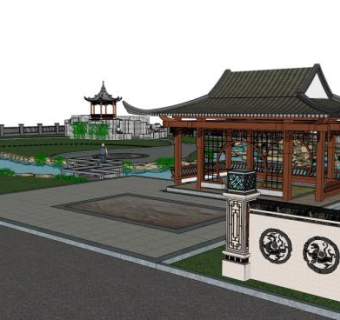游园入口su模型下载_sketchup草图大师SKP模型