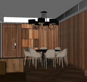 复古风格餐厅设计SU模型下载_sketchup草图大师SKP模型