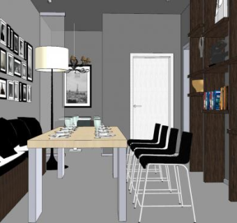 现代餐厅餐桌边柜SU模型下载_sketchup草图大师SKP模型