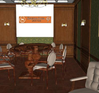 中式原木风餐厅SU模型下载_sketchup草图大师SKP模型