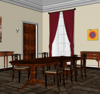 中式家装餐厅家具SU模型下载_sketchup草图大师SKP模型