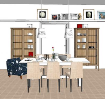 现代田园风餐厅SU模型下载_sketchup草图大师SKP模型