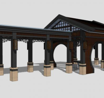 中式门廊su模型下载_sketchup草图大师SKP模型