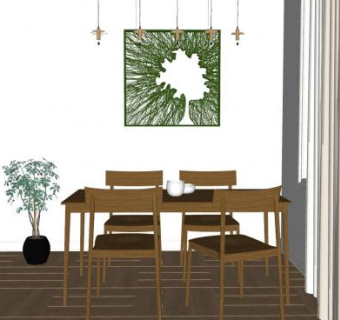 北欧简约餐厅家具SU模型下载_sketchup草图大师SKP模型