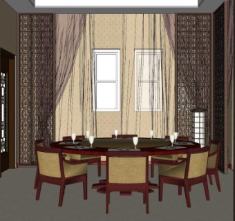 新中式古典餐厅家具SU模型下载_sketchup草图大师SKP模型