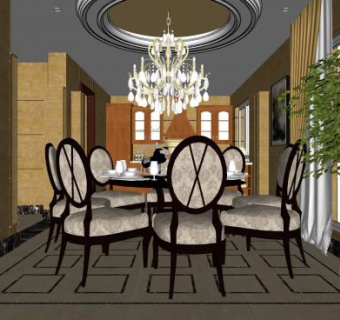 欧式轻奢餐厅设计SU模型下载_sketchup草图大师SKP模型