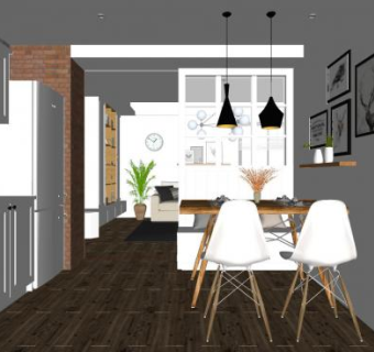 北欧简约餐厅客厅SU模型下载_sketchup草图大师SKP模型