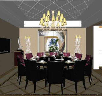 大型欧式餐厅餐桌SU模型下载_sketchup草图大师SKP模型