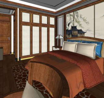 中式卧室su模型下载_sketchup草图大师SKP模型