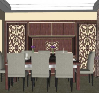欧式时尚餐厅SU模型下载_sketchup草图大师SKP模型