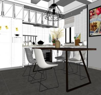 北欧简约餐厅室内SU模型下载_sketchup草图大师SKP模型