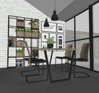 工业风简约餐厅家具SU模型下载_sketchup草图大师SKP模型