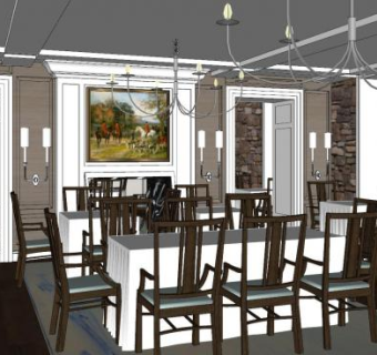 现代简欧风格餐厅家具SU模型下载_sketchup草图大师SKP模型