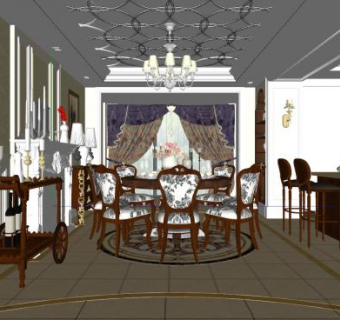 欧式奢华餐厅家具SU模型下载_sketchup草图大师SKP模型