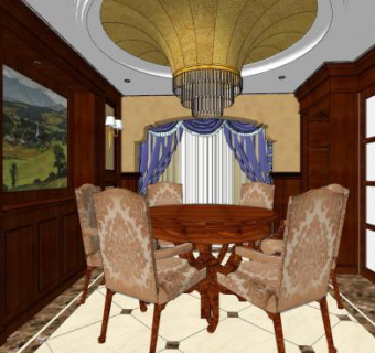 欧式古典餐厅SU模型下载_sketchup草图大师SKP模型