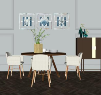 北欧餐厅墙饰软装SU模型下载_sketchup草图大师SKP模型