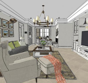 简约家装客餐厅SU模型下载_sketchup草图大师SKP模型