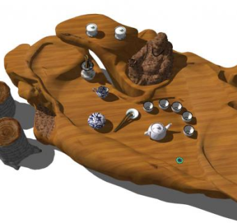 根雕茶艺茶座组合su模型下载_sketchup草图大师SKP模型