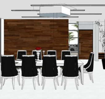 现代简约家庭餐厅SU模型下载_sketchup草图大师SKP模型