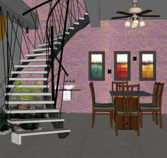 简约时尚餐厅设计SU模型下载_sketchup草图大师SKP模型