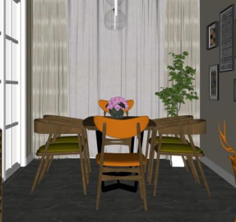 北欧餐厅餐桌墙饰SU模型下载_sketchup草图大师SKP模型