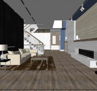 现代别墅客餐厅家装SU模型下载_sketchup草图大师SKP模型