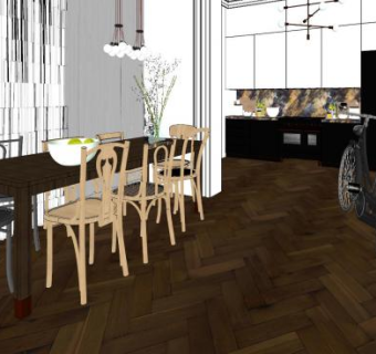 现代极简餐厅厨房SU模型下载_sketchup草图大师SKP模型