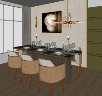 现代简约餐厅墙饰SU模型下载_sketchup草图大师SKP模型