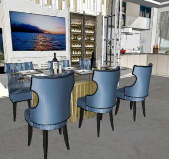 现代轻奢餐厅厨房SU模型下载_sketchup草图大师SKP模型