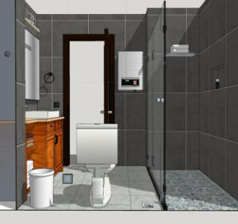 现代高级灰浴室SU模型下载_sketchup草图大师SKP模型