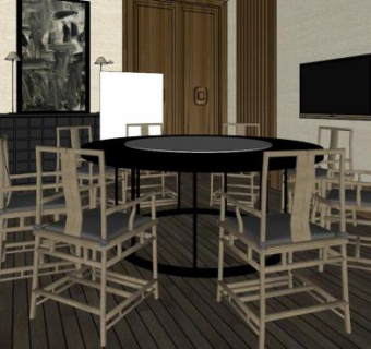 复古餐桌su模型下载_sketchup草图大师SKP模型