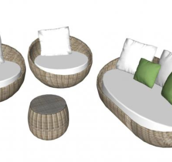 藤编圆形沙发su模型下载_sketchup草图大师SKP模型