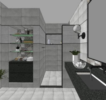 经典灰色卫浴SU模型下载_sketchup草图大师SKP模型