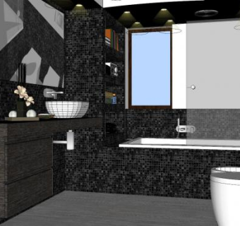 现代黑色马赛克风格浴室SU模型下载_sketchup草图大师SKP模型