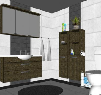 现代原木家装浴室SU模型下载_sketchup草图大师SKP模型