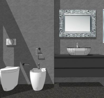 高级灰风格浴室SU模型下载_sketchup草图大师SKP模型