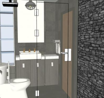 现代石砖风格卫浴SU模型下载_sketchup草图大师SKP模型