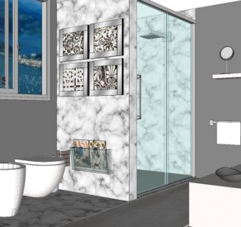 现代大理石整体浴室SU模型下载_sketchup草图大师SKP模型