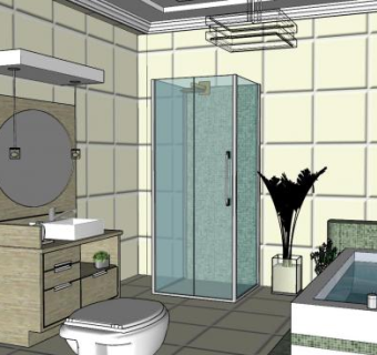 现代简约整体浴室SU模型下载_sketchup草图大师SKP模型