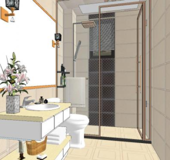 简约现代整体浴室SU模型下载_sketchup草图大师SKP模型