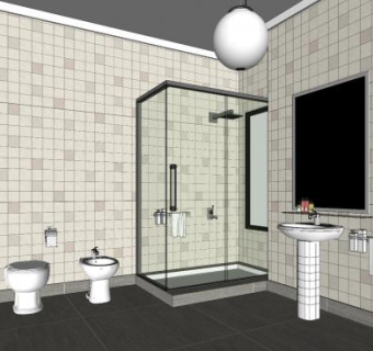 马赛克墙砖浴室SU模型下载_sketchup草图大师SKP模型