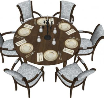 北欧六人圆桌su模型下载_sketchup草图大师SKP模型