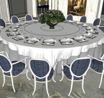 大型餐桌su模型下载_sketchup草图大师SKP模型