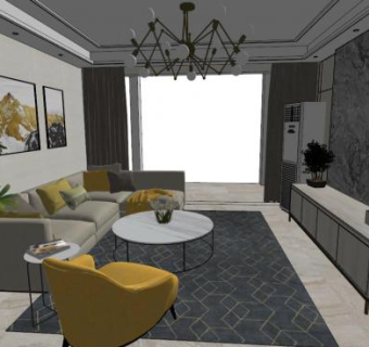 客厅一套su模型下载_sketchup草图大师SKP模型