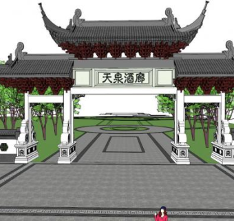 中式入口景观的su模型下载_sketchup草图大师SKP模型
