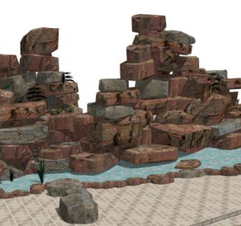 假山石水池su模型下载_sketchup草图大师SKP模型