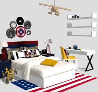 美式儿童房su模型下载_sketchup草图大师SKP模型